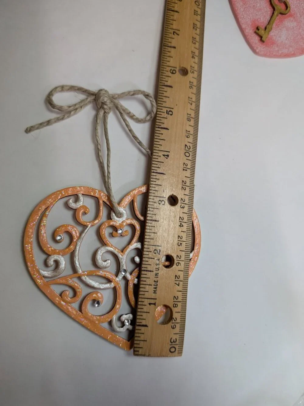 Handcrafted Wood Heart Ornament Set 7pc Laser Cut Fretwork & Key To My Heart